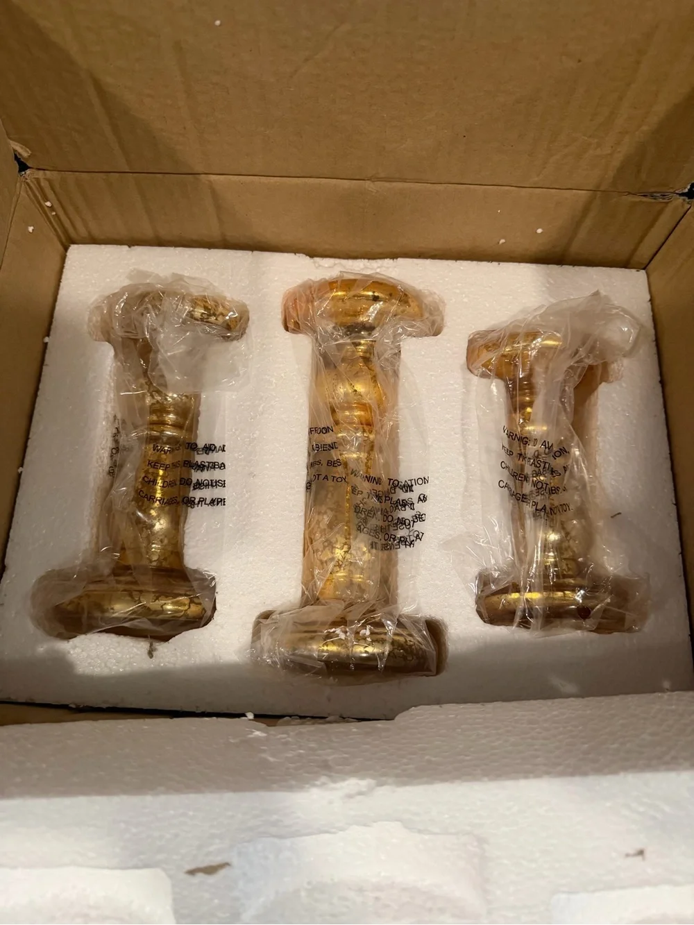 Set of 3 Gold Mercury Glass Candle Holders - Shimmering Decorative Accents